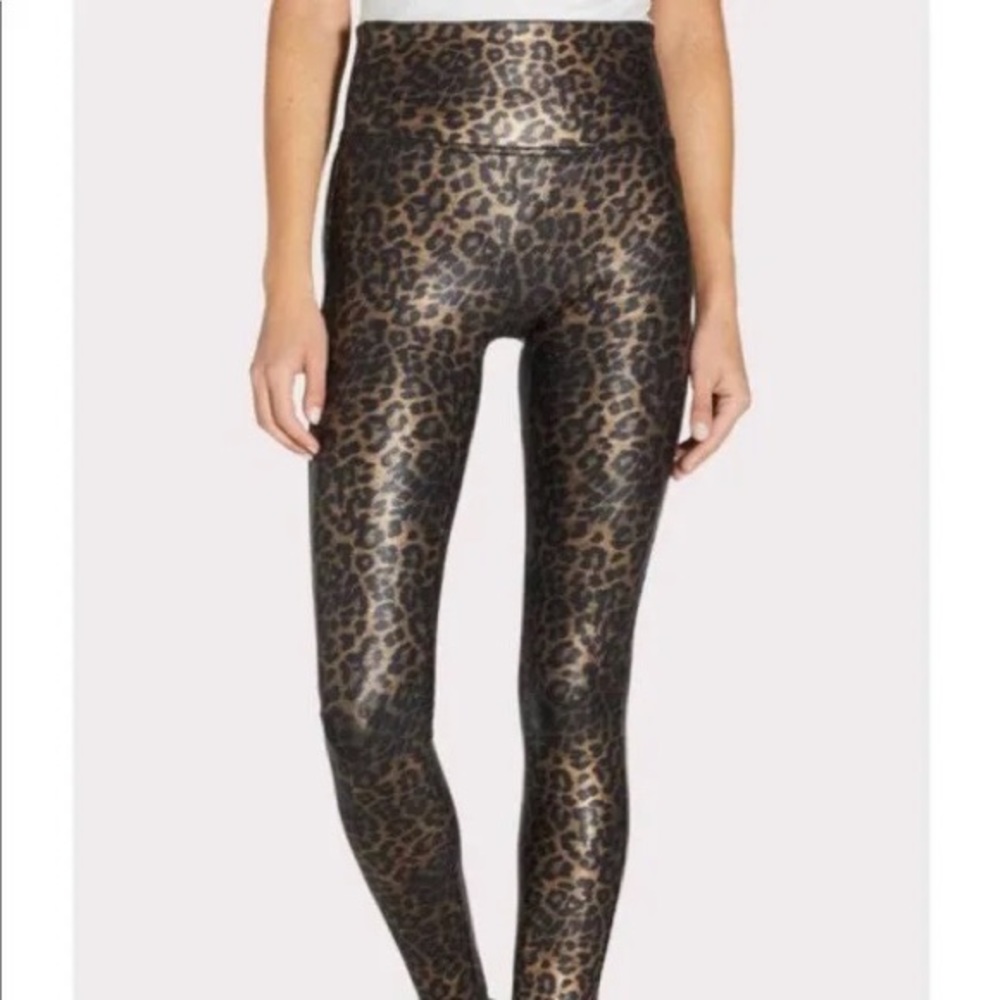 NWT Spanx Faux Leather Leopard Leggings Medium Petite